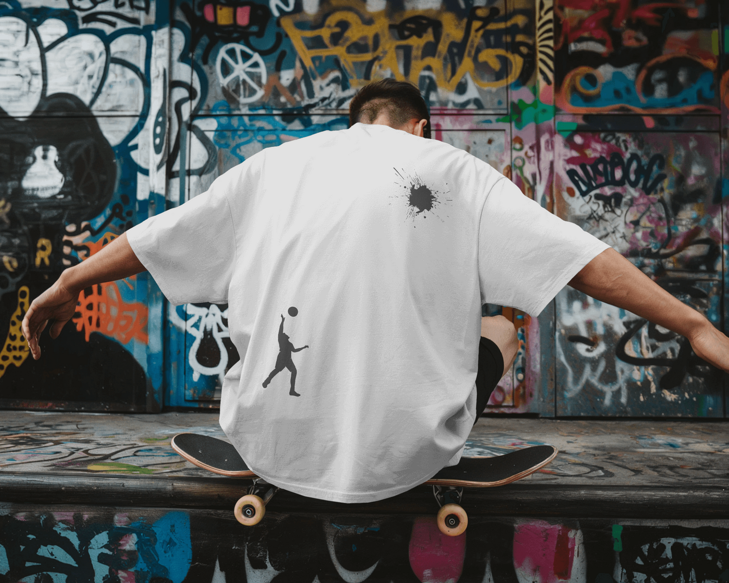 Young adult wearing an oversized -shirt