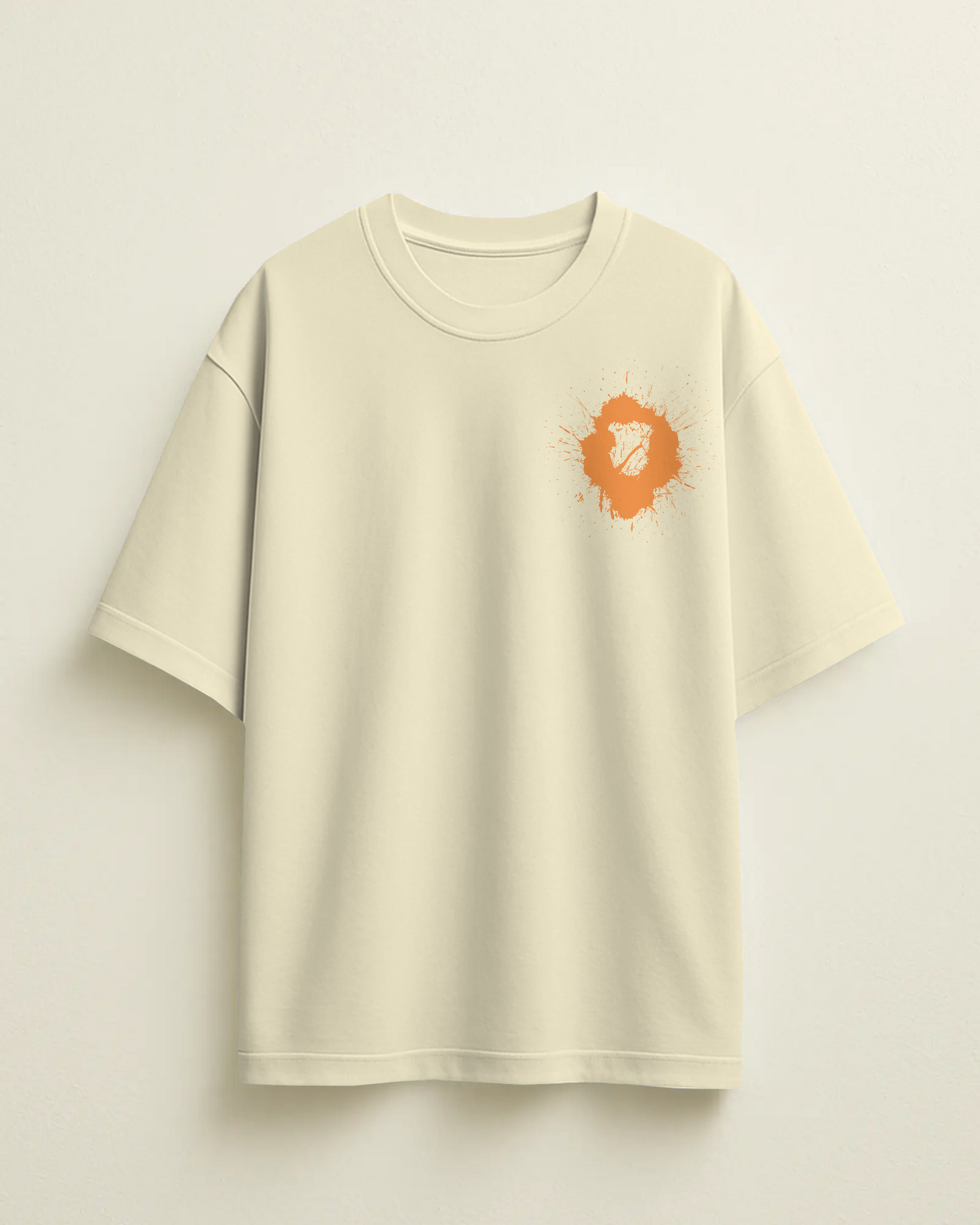 Off-white t-shirt with an orange logo on a beige background