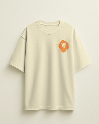 Off-white t-shirt with an orange logo on a beige background